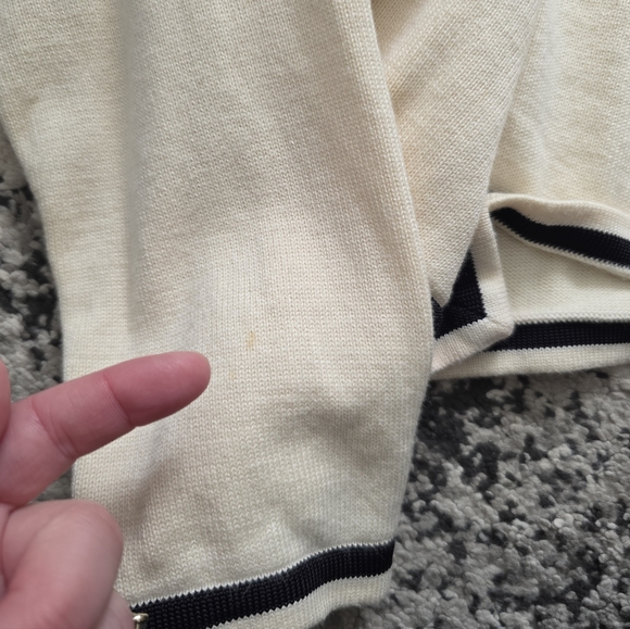 Vintage Talbots Cardigan Sweater Womens L Cream With Black Trim Preppy 90s Chic - Picture 4 of 10